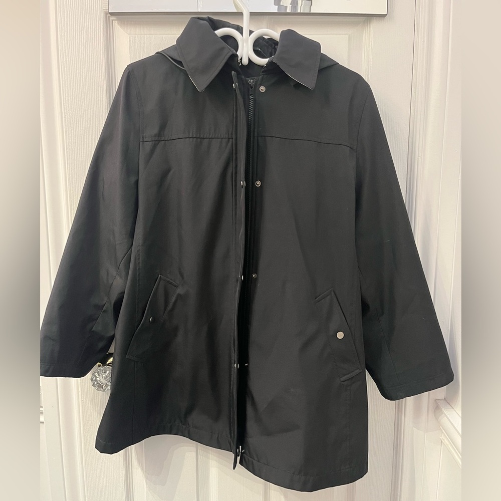 M Collection Black Button-Up Coat with Burberry print